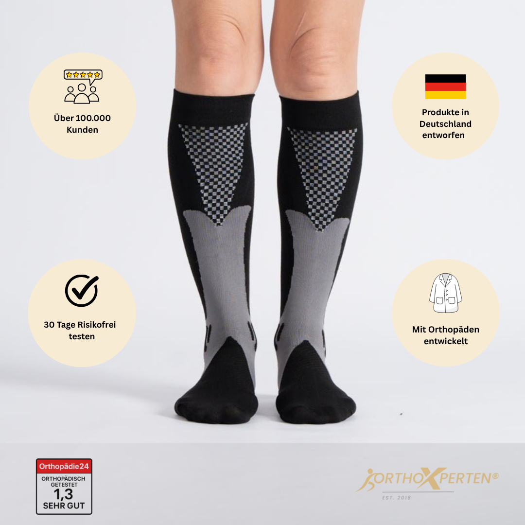 OrthoX -Kompressionssocken für Schmerzfreiheit und Komfort - Schwarz Grau