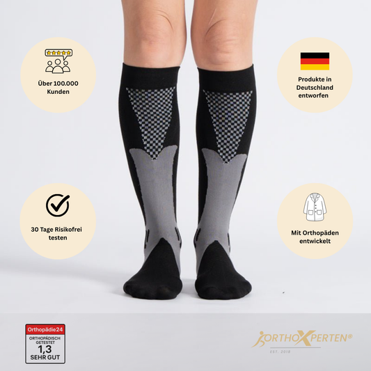 OrthoX -Kompressionssocken für Schmerzfreiheit und Komfort - Schwarz Grau